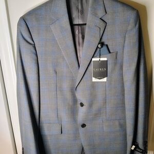 Ralph Lauren Men's Classic-Fit Wool Stretch Suit Jacket - Grey/Blue Plaid Sz 38R